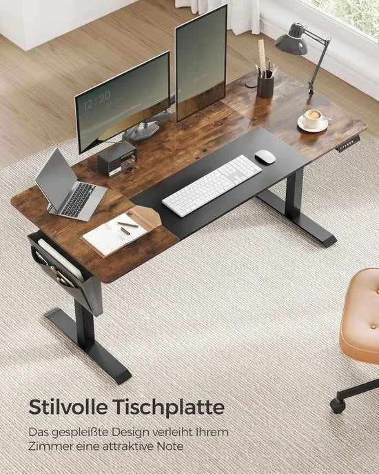 FurnStar - Verstelbaar bureau - In hoogte verstelbaar bureau elektrisch - bureau tafel - verstelbaar bureau elektrisch - 60 x 120 x (72-120) cm - geheugenfunctie voor 4 hoogtes - voor thuiskantoor - w – Vintage bruin + basiszwart 70 x 160