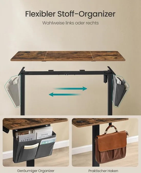 FurnStar - Verstelbaar bureau - In hoogte verstelbaar bureau elektrisch - bureau tafel - verstelbaar bureau elektrisch - 60 x 120 x (72-120) cm - geheugenfunctie voor 4 hoogtes - voor thuiskantoor - w – Vintage bruin + inktzwart. 60 x 140