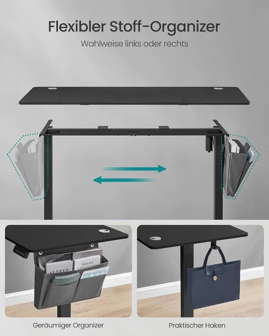 FurnStar - Verstelbaar bureau - In hoogte verstelbaar bureau elektrisch - bureau tafel - verstelbaar bureau elektrisch - , 60 x 140 x (72-120) cm - geheugenfunctie voor 4 hoogtes - voor thuiskantoor - werkkamer - Inktzwart.