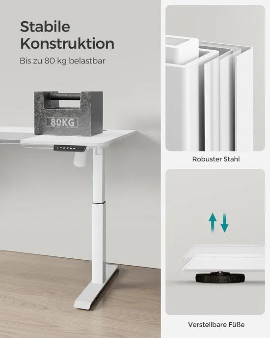 FurnStar - Verstelbaar bureau - In hoogte verstelbaar bureau elektrisch - bureau tafel - verstelbaar bureau elektrisch - 60 x 120 x (72-120) cm - geheugenfunctie voor 4 hoogtes - voor thuiskantoor - w – Basiswit + duifgrijs. 60 x 140