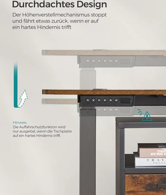 FurnStar - Verstelbaar bureau - In hoogte verstelbaar bureau elektrisch - bureau tafel - verstelbaar bureau elektrisch - , 70 x 160 x (72-120) cm - geheugenfunctie voor 4 hoogtes - voor thuiskantoor - werkkamer - vintage bruin + basiszwart