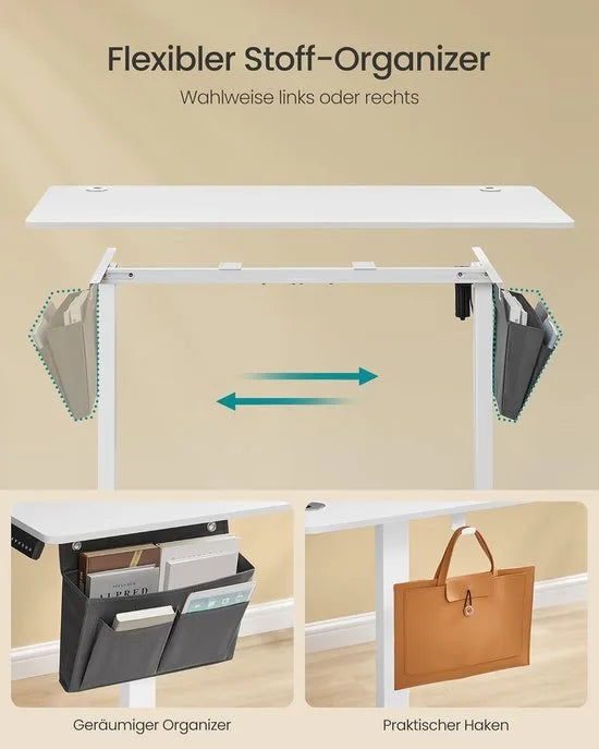 FurnStar - Verstelbaar bureau - In hoogte verstelbaar bureau elektrisch - bureau tafel - verstelbaar bureau elektrisch - 60 x 120 x (72-120) cm - geheugenfunctie voor 4 hoogtes - voor thuiskantoor - w – Wolkenwit 60 x 140