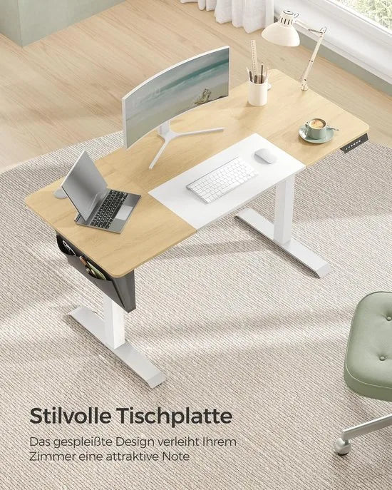 FurnStar - Verstelbaar bureau - In hoogte verstelbaar bureau elektrisch - bureau tafel - verstelbaar bureau elektrisch - 60 x 120 x (72-120) cm - geheugenfunctie voor 4 hoogtes - voor thuiskantoor - w – Pastelgeel + basiswit. 60 x 140