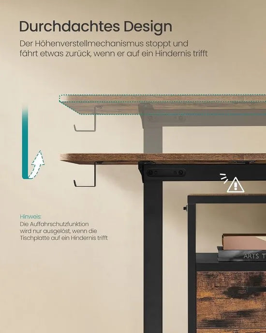 FurnStar - Verstelbaar bureau - In hoogte verstelbaar bureau elektrisch - bureau tafel - verstelbaar bureau elektrisch - 60 x 120 x (72-120) cm - geheugenfunctie voor 4 hoogtes - voor thuiskantoor - w – Vintagebruin + inktzwart 70 x 160