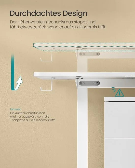 FurnStar - Verstelbaar bureau - In hoogte verstelbaar bureau elektrisch - bureau tafel - verstelbaar bureau elektrisch - 60 x 120 x (72-120) cm - geheugenfunctie voor 4 hoogtes - voor thuiskantoor - w – Wolkenwit 70 x 160