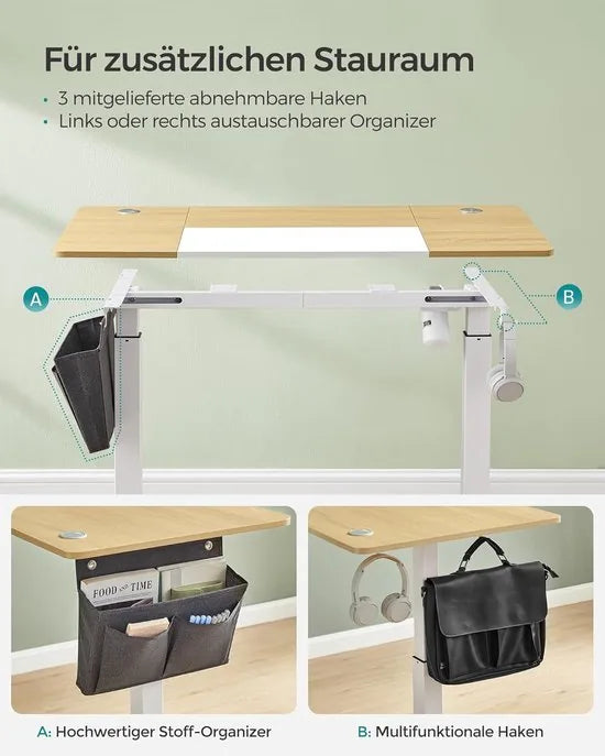 FurnStar - Verstelbaar bureau - In hoogte verstelbaar bureau elektrisch - bureau tafel - verstelbaar bureau elektrisch - , 60 x 140 x (72-120) cm - geheugenfunctie voor 4 hoogtes - voor thuiskantoor - werkkamer - pastelgeel + basiswit.