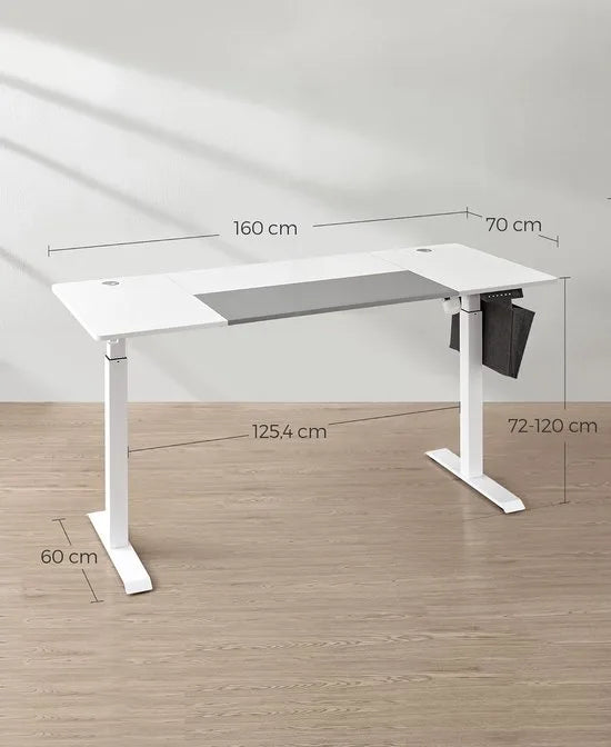 FurnStar - Verstelbaar bureau - In hoogte verstelbaar bureau elektrisch - bureau tafel - verstelbaar bureau elektrisch - 60 x 120 x (72-120) cm - geheugenfunctie voor 4 hoogtes - voor thuiskantoor - w – Basiswit + duifgrijs 70 x 160