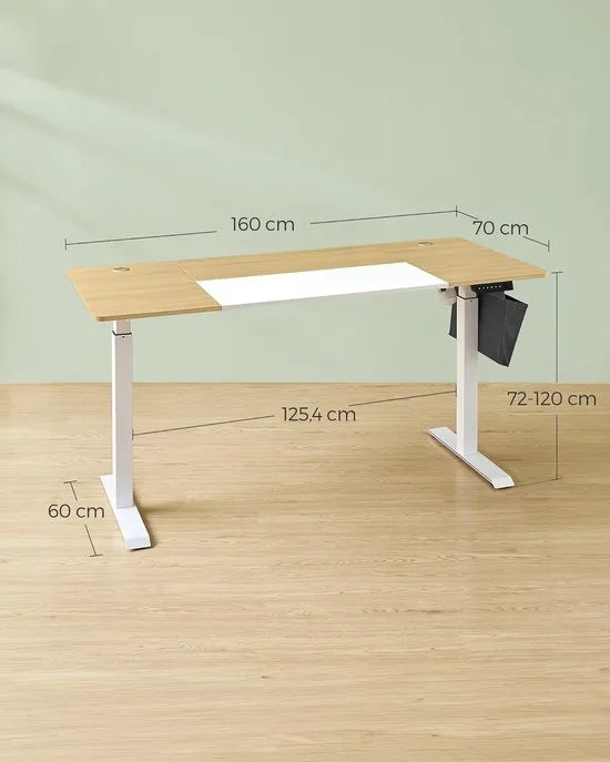 FurnStar - Verstelbaar bureau - In hoogte verstelbaar bureau elektrisch - bureau tafel - verstelbaar bureau elektrisch - 60 x 120 x (72-120) cm - geheugenfunctie voor 4 hoogtes - voor thuiskantoor - w – Pastelgeel + basiswit 70 x 160