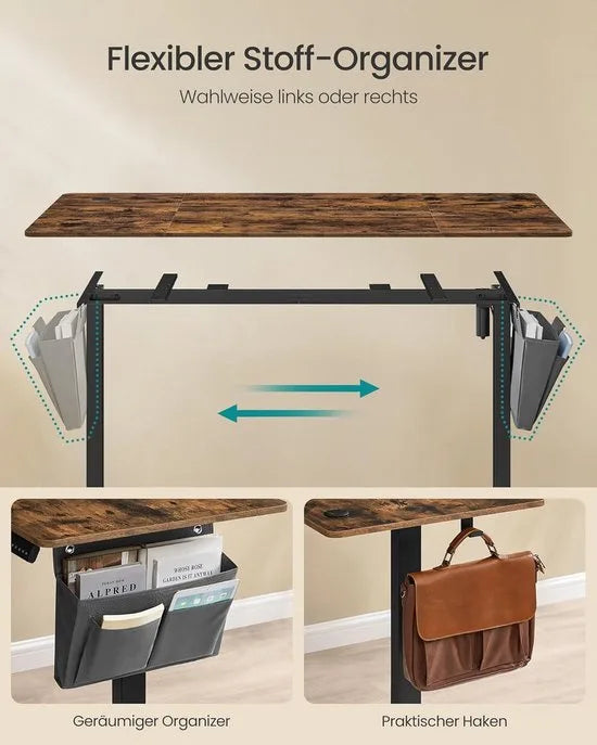 FurnStar - Verstelbaar bureau - In hoogte verstelbaar bureau elektrisch - bureau tafel - verstelbaar bureau elektrisch - 60 x 120 x (72-120) cm - geheugenfunctie voor 4 hoogtes - voor thuiskantoor - w – Vintagebruin + inktzwart 70 x 160
