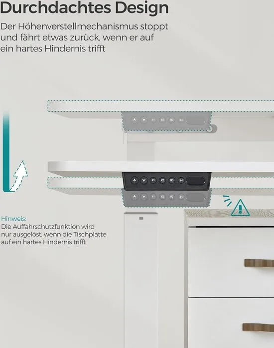 FurnStar - Verstelbaar bureau - In hoogte verstelbaar bureau elektrisch - bureau tafel - verstelbaar bureau elektrisch - , 60 x 140 x (72-120) cm - geheugenfunctie voor 4 hoogtes - voor thuiskantoor - werkkamer - Basiswit + duifgrijs.