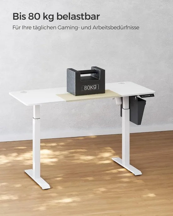 FurnStar - Verstelbaar bureau - In hoogte verstelbaar bureau elektrisch - bureau tafel - verstelbaar bureau elektrisch - 60 x 120 x (72-120) cm - geheugenfunctie voor 4 hoogtes - voor thuiskantoor - w – Basiswit + beige. 60 x 140