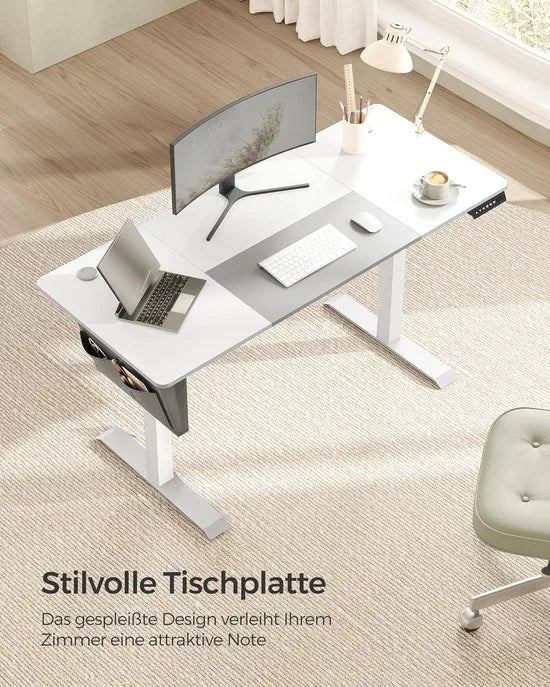 FurnStar - Verstelbaar bureau - In hoogte verstelbaar bureau elektrisch - bureau tafel - verstelbaar bureau elektrisch - 60 x 120 x (72-120) cm - geheugenfunctie voor 4 hoogtes - voor thuiskantoor - w – Basiswit + duifgrijs. 60 x 140