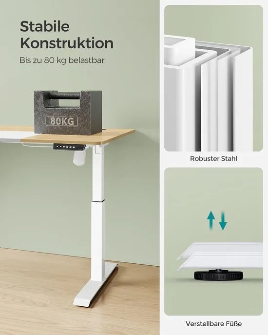 FurnStar - Verstelbaar bureau - In hoogte verstelbaar bureau elektrisch - bureau tafel - verstelbaar bureau elektrisch - 60 x 120 x (72-120) cm - geheugenfunctie voor 4 hoogtes - voor thuiskantoor - w – Pastelgeel + basiswit. 60 x 140