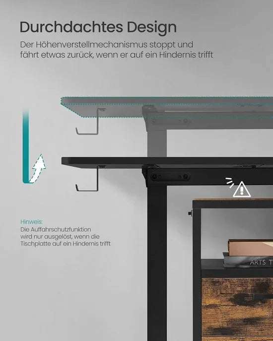 FurnStar - Verstelbaar bureau - In hoogte verstelbaar bureau elektrisch - bureau tafel - verstelbaar bureau elektrisch - 60 x 120 x (72-120) cm - geheugenfunctie voor 4 hoogtes - voor thuiskantoor - w – Inktzwart 60 x 140