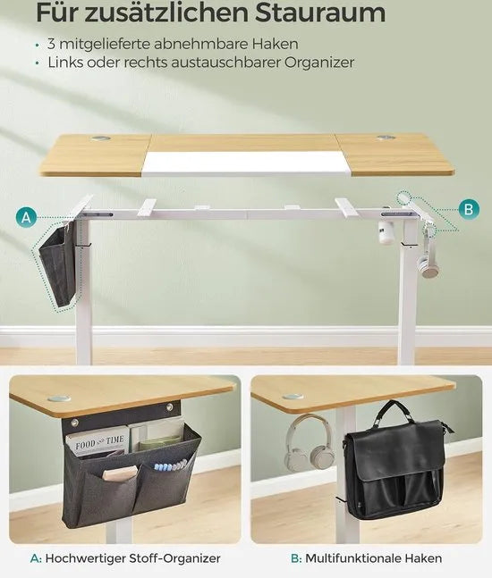 FurnStar - Verstelbaar bureau - In hoogte verstelbaar bureau elektrisch - bureau tafel - verstelbaar bureau elektrisch - 60 x 120 x (72-120) cm - geheugenfunctie voor 4 hoogtes - voor thuiskantoor - w – Pastelgeel + basiswit 70 x 160
