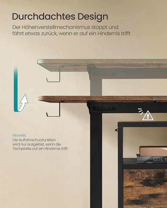 FurnStar - Verstelbaar bureau - In hoogte verstelbaar bureau elektrisch - bureau tafel - verstelbaar bureau elektrisch - , 60 x 140 x (72-120) cm - geheugenfunctie voor 4 hoogtes - voor thuiskantoor - werkkamer - vintage bruin + inktzwart.