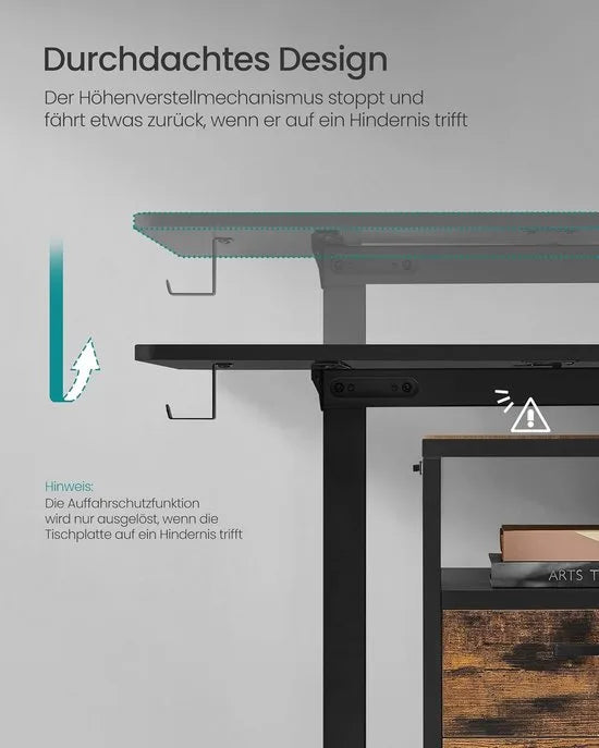 FurnStar - Verstelbaar bureau - In hoogte verstelbaar bureau elektrisch - bureau tafel - verstelbaar bureau elektrisch - 60 x 120 x (72-120) cm - geheugenfunctie voor 4 hoogtes - voor thuiskantoor - w – Inkt zwart 70 x 160