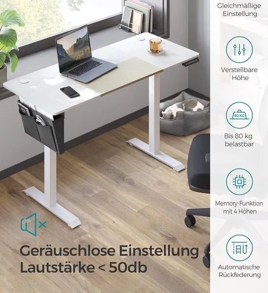 FurnStar - Verstelbaar bureau - In hoogte verstelbaar bureau elektrisch - bureau tafel - verstelbaar bureau elektrisch - , 60 x 140 x (72-120) cm - geheugenfunctie voor 4 hoogtes - voor thuiskantoor - werkkamer - basiswit + beige.