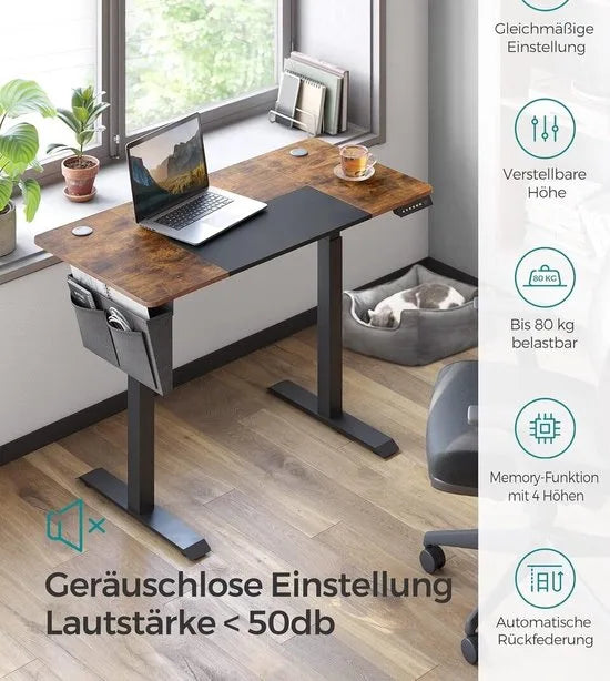 FurnStar - Verstelbaar bureau - In hoogte verstelbaar bureau elektrisch - bureau tafel - verstelbaar bureau elektrisch - 60 x 120 x (72-120) cm - geheugenfunctie voor 4 hoogtes - voor thuiskantoor - werkkamer - vintage bruin + basiszwart