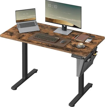 FurnStar - Verstelbaar Bureau Tafel - In Hoogte Verstelbaar Bureau Elektrisch - 120 x 60 x (72-120) cm - Geheugenfunctie voor 4 Hoogtes - Voor Thuiskantoor - Werkkamer - Vintage Bruin -Inktzwart