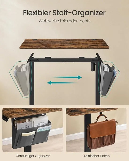 FurnStar - Verstelbaar Bureau Tafel - In Hoogte Verstelbaar Bureau Elektrisch - 120 x 60 x (72-120) cm - Geheugenfunctie voor 4 Hoogtes - Voor Thuiskantoor - Werkkamer - Vintage Bruin -Inktzwart