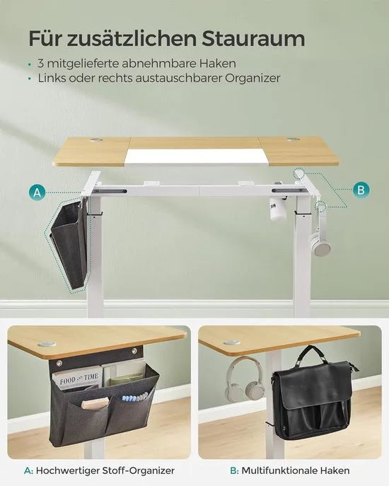 FurnStar - Verstelbaar Bureau Tafel - In Hoogte Verstelbaar Bureau Elektrisch - 120 x 60 x (72-120) cm - Geheugenfunctie voor 4 Hoogtes - Voor Thuiskantoor - Werkkamer - Vintage Bruin -Inktzwart – Pastelgeel+basiswit 70 x 160