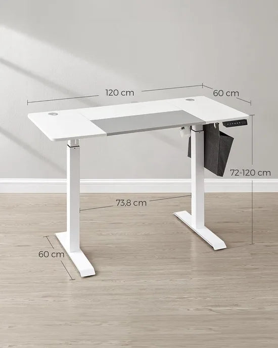 FurnStar - Verstelbaar Bureau Tafel - In Hoogte Verstelbaar Bureau Elektrisch - 120 x 60 x (72-120) cm - Geheugenfunctie voor 4 Hoogtes - Voor Thuiskantoor - Werkkamer - Vintage Bruin -Inktzwart – Basiswit+duifgrijs 70 x 160