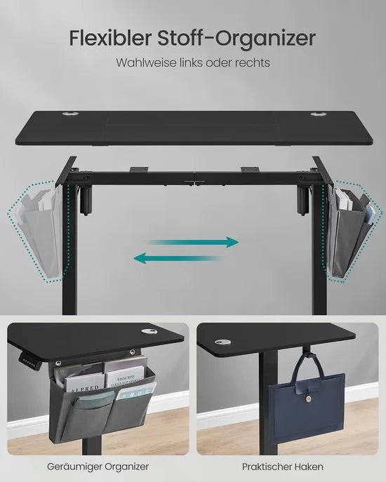 FurnStar - Verstelbaar Bureau Tafel - In Hoogte Verstelbaar Bureau Elektrisch - 120 x 60 x (72-120) cm - Geheugenfunctie voor 4 Hoogtes - Voor Thuiskantoor - Werkkamer - Vintage Bruin -Inktzwart – Inktzwart 70 x 160