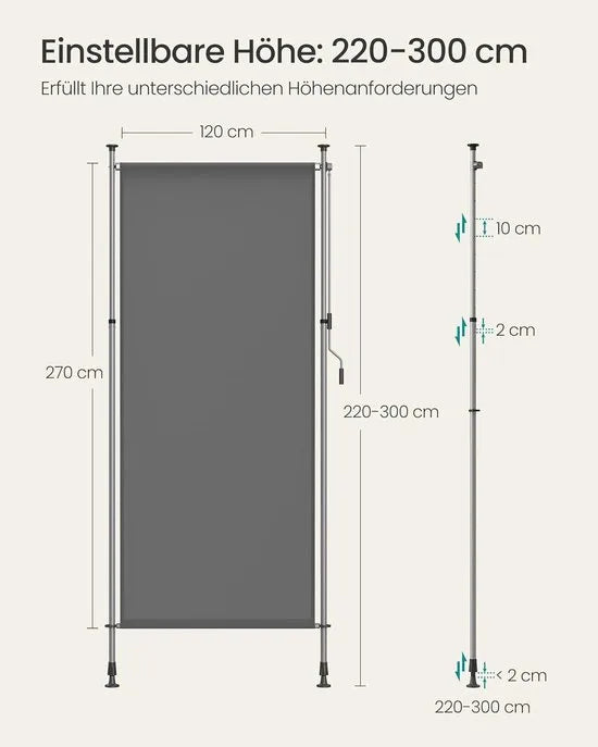 Furnstar Verticale zonwering in hoogte verstelbaar 120 x 220-300 cm geen boren nodig verticale luifel voor terras balkon met luifelkast UPF 50+ inkijkbescherming antracietgrijs GSA0120G01