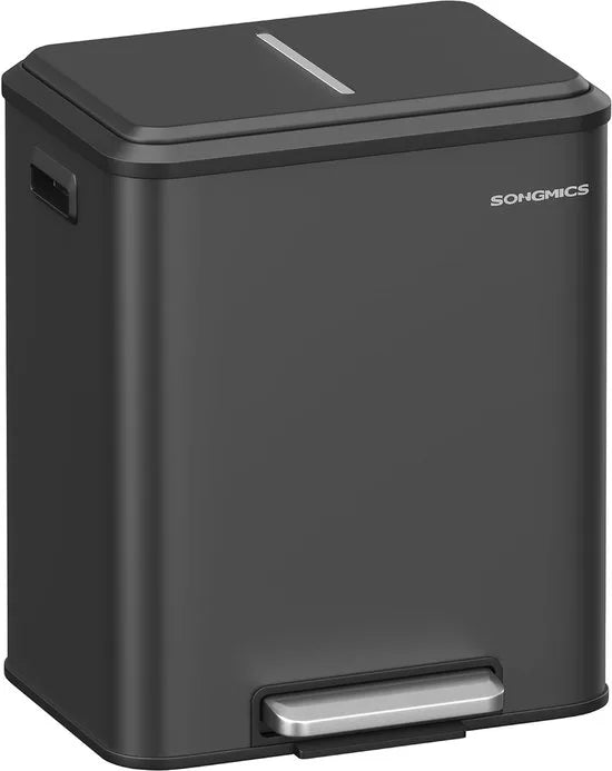 Furnstar Vuilnisemmer - Afvalscheidingssysteem 2 x 15 L - 2 vakken voor recycling en restafval - Afvalemmer met binnenemmer - Staal - Softclose deksel - Breed robuust pedaal - Wolkenwit – Inktzwart