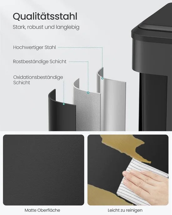 Furnstar Vuilnisemmer - Afvalscheidingssysteem 2 x 15 L - 2 vakken voor recycling en restafval - Afvalemmer met binnenemmer - Staal - Softclose deksel - Breed robuust pedaal - Wolkenwit – Inktzwart