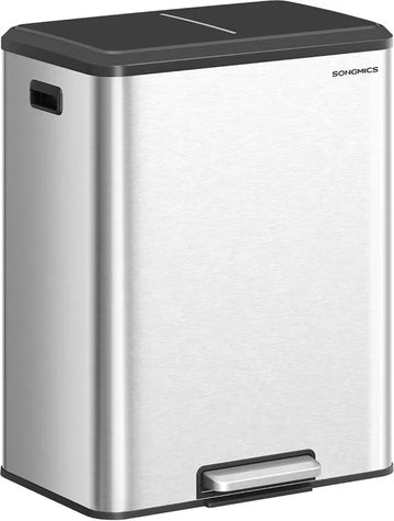 Furnstar Vuilnisemmer - Afvalscheidingssysteem 2 x 30 L - 2 vakken voor recycling en restafval - Afvalemmer met binnenemmer - Roestvrij staal - Softclose deksel - Breed robuust pedaal - Metallic zilver