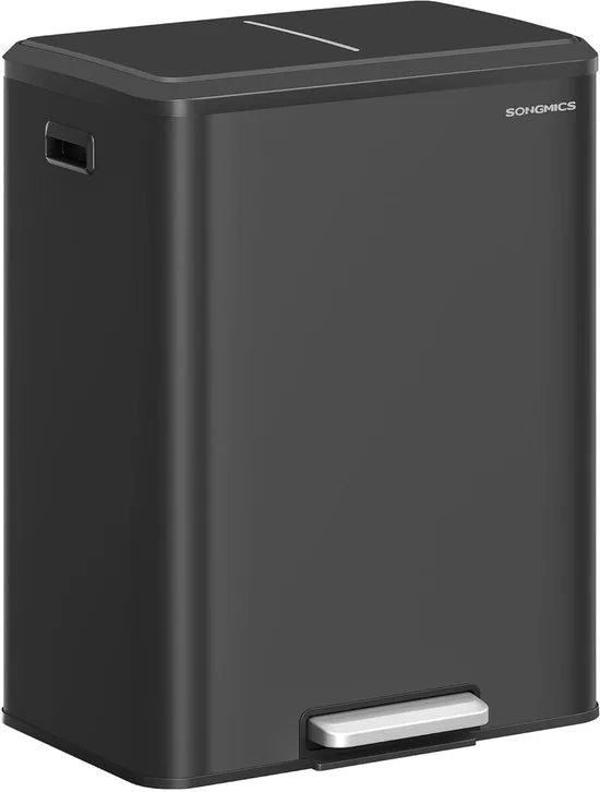 Furnstar Vuilnisemmer - Afvalscheidingssysteem 2 x 30 L - 2 vakken voor recycling en restafval - Afvalemmer met binnenemmer - Roestvrij staal - Softclose deksel - Breed robuust pedaal - Metallic zilve – Inktzwart