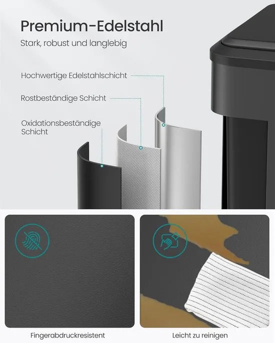 Furnstar Vuilnisemmer - Afvalscheidingssysteem 2 x 30 L - 2 vakken voor recycling en restafval - Afvalemmer met binnenemmer - Roestvrij staal - Softclose deksel - Breed robuust pedaal - Metallic zilve – Inktzwart