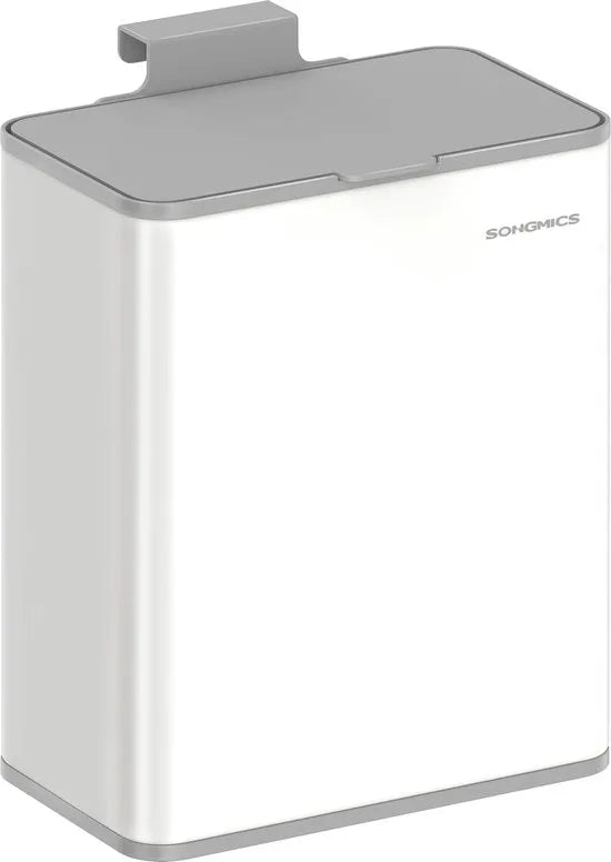 FurnStar - Vuilnisemmer hangend - 8 l compostemmer keuken - stalen afvalemmer met deksel voor biologisch afval - met haken - aan de kastdeur of muur - voor onderkast badkamer - Inktzwart – Wit