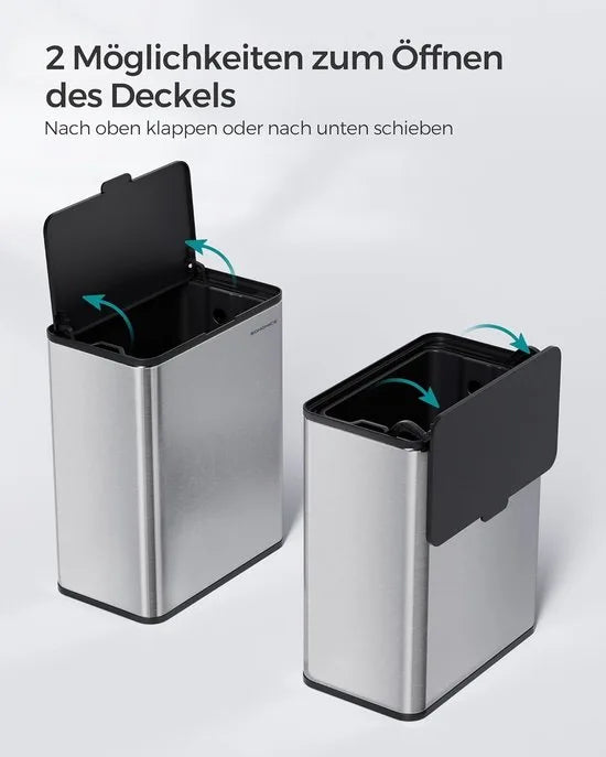 FurnStar - Vuilnisemmer Hangend - 8 L Compostemmer Keuken - Stalen Afvalemmer met Deksel voor Biologisch Afval - met Haken - Aan de Kastdeur of Muur - Voor Onderkast Badkamer - Metallic Zilver