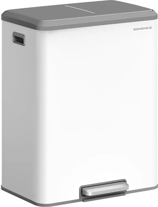 Furnstar Vuilnisemmer - Afvalscheidingssysteem 2 x 30 L - 2 vakken voor recycling en restafval - Afvalemmer met binnenemmer - Roestvrij staal - Softclose deksel - Breed robuust pedaal - Metallic zilve – Wolkenwit