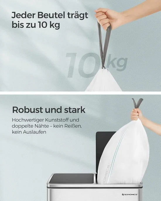 Furnstar Vuilniszakken met Trekkoord – Extra Sterk – Voor 30 Liter Vuilnisemmer – 90 Stuks (2 Rollen) – Wit