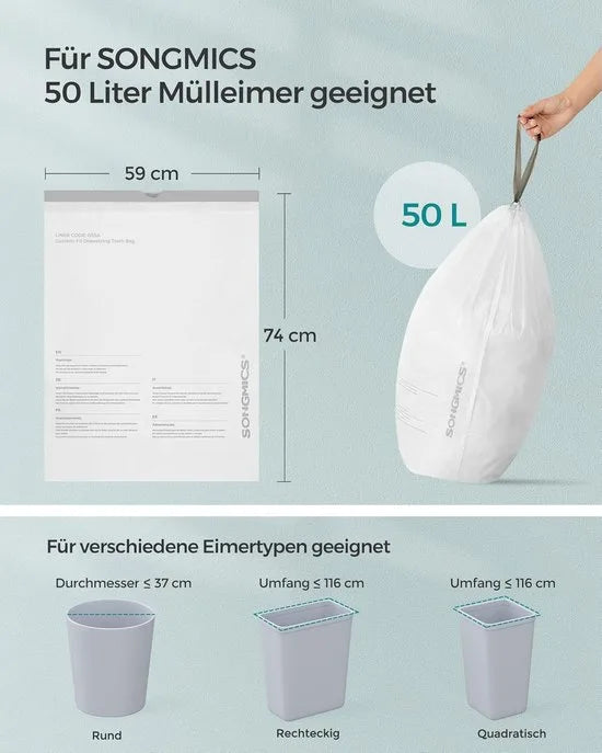Furnstar Vuilniszakken met Trekkoord – Extra Sterk – Voor 25 Liter Vuilnisemmer – Precies Passend – 120 Stuks (3 Rollen) – Wit – Voor 50 Liter Vuilnisemmer