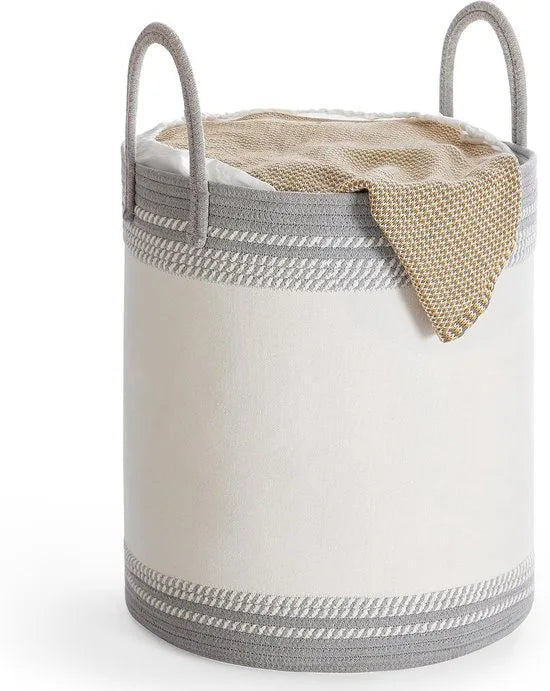 Furnstar Wasmand - 60 Liter - Opbergmand met Deksel - Katoenen Touw - Trekkoord - Handvatten - Voor Kleding en Dekens - Bruin RLH060K01 – Duifgrijs
