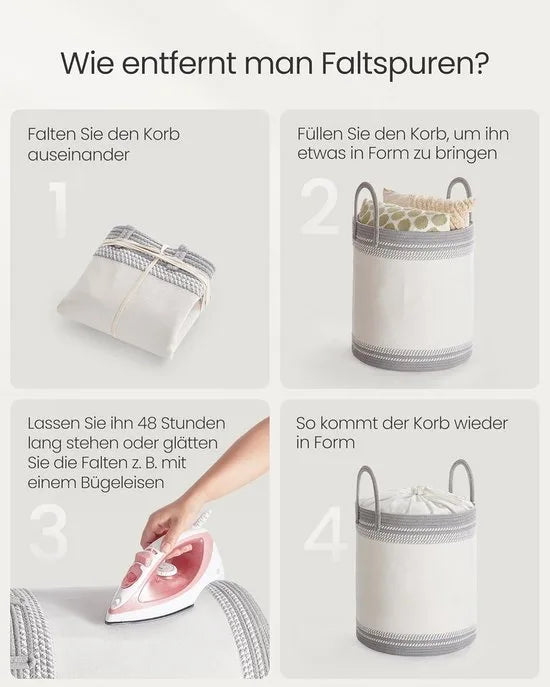 Furnstar Wasmand - 60 Liter - Opbergmand met Deksel - Katoenen Touw - Trekkoord - Handvatten - Voor Kleding en Dekens - Bruin RLH060K01 – Duifgrijs