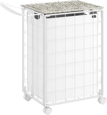 Furnstar - Wasmand - 90 l - Opvouwbare wasverzamelaar met wieltjes - Wasbox - Waswagen met deksel - Uitneembare waszak - 46 x 33 x 65 cm - Wolkenwit - LCB290W01