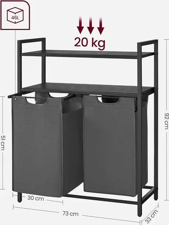 Furnstar - Wasmand met 2 planken - 2x46 L - 73×33×92cm - Grijs