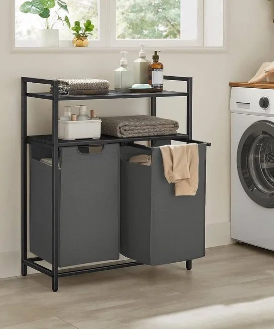 Furnstar - Wasmand met 2 planken - 2x46 L - 73×33×92cm - Grijs