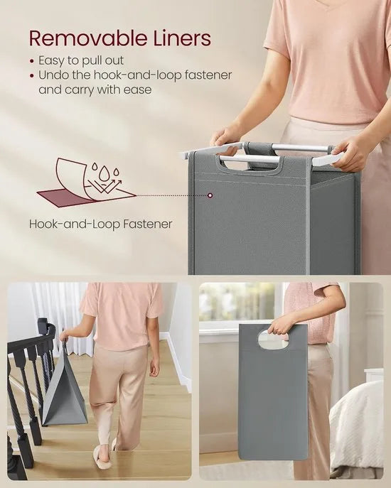 FurnStar - Wasmand - Wasmand met 2 compartimenten - Uittrekbare en verwijderbare waszakken - Wassorteerder - Plank - Metalen frame - 2 x 46L - 73 x 33 x 72 cm - Rustiek bruin en grijs – Wit en lichtgrijs
