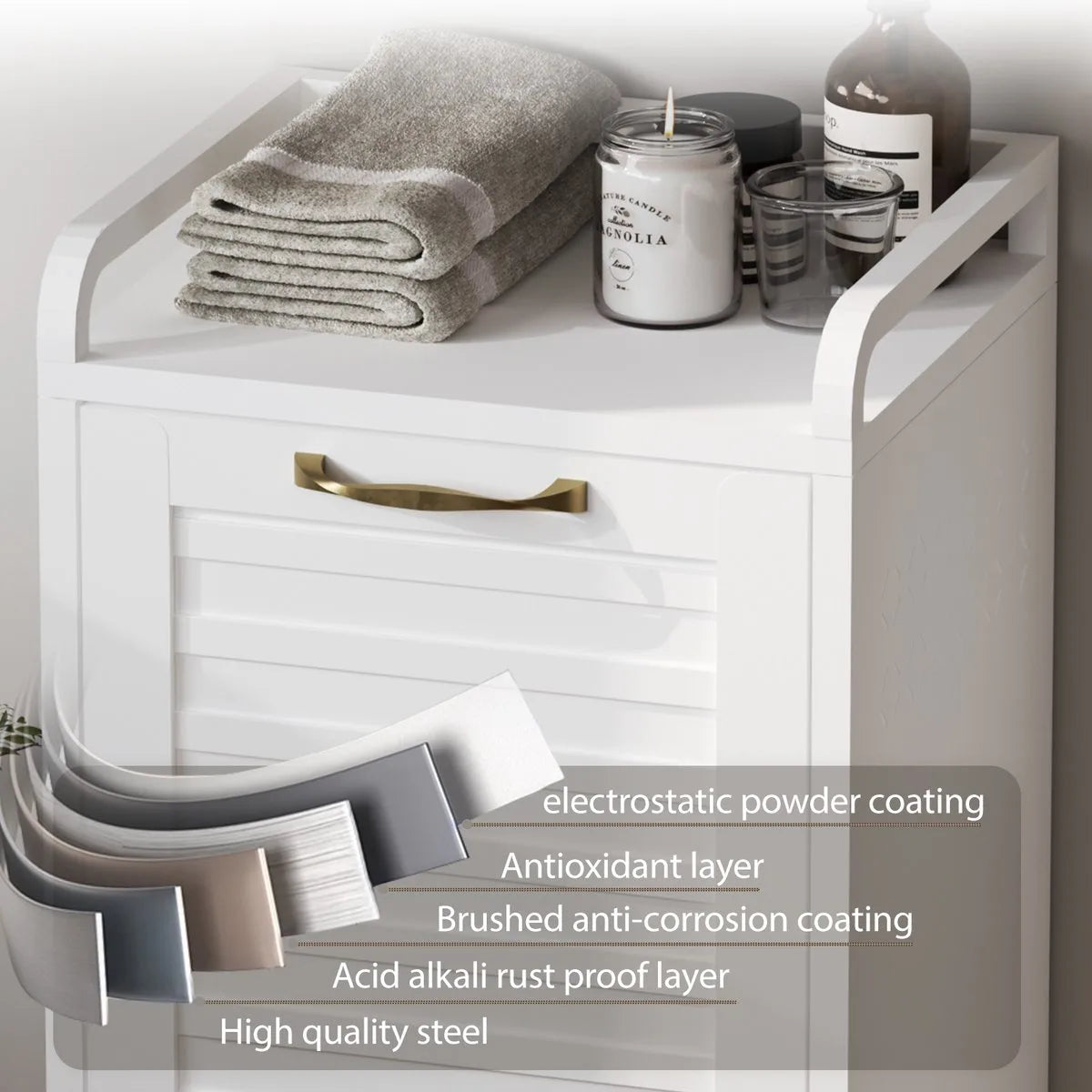 Furnstar Wasmand - Wasverzamelaar met Afneembare Waszak - Wasbox - Metalen Frame van Hoogwaardig Staal - 42 x 35 x 93 cm - Wit