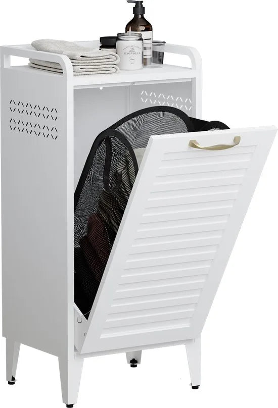 Furnstar Wasmand - Wasverzamelaar met Afneembare Waszak - Wasbox - Metalen Frame van Hoogwaardig Staal - 42 x 35 x 93 cm - Wit