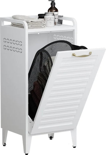 Furnstar Wasmand - Wasverzamelaar met Afneembare Waszak - Wasbox - Metalen Frame van Hoogwaardig Staal - 42 x 35 x 93 cm - Wit