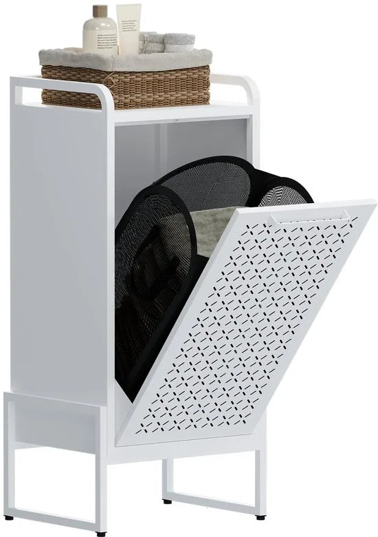 Furnstar Wasmand - Wasverzamelaar met Afneembare Waszak - Wasbox - Metalen Frame van Hoogwaardig Staal - 42 x 35 x 93 cm - Wit – Model 1