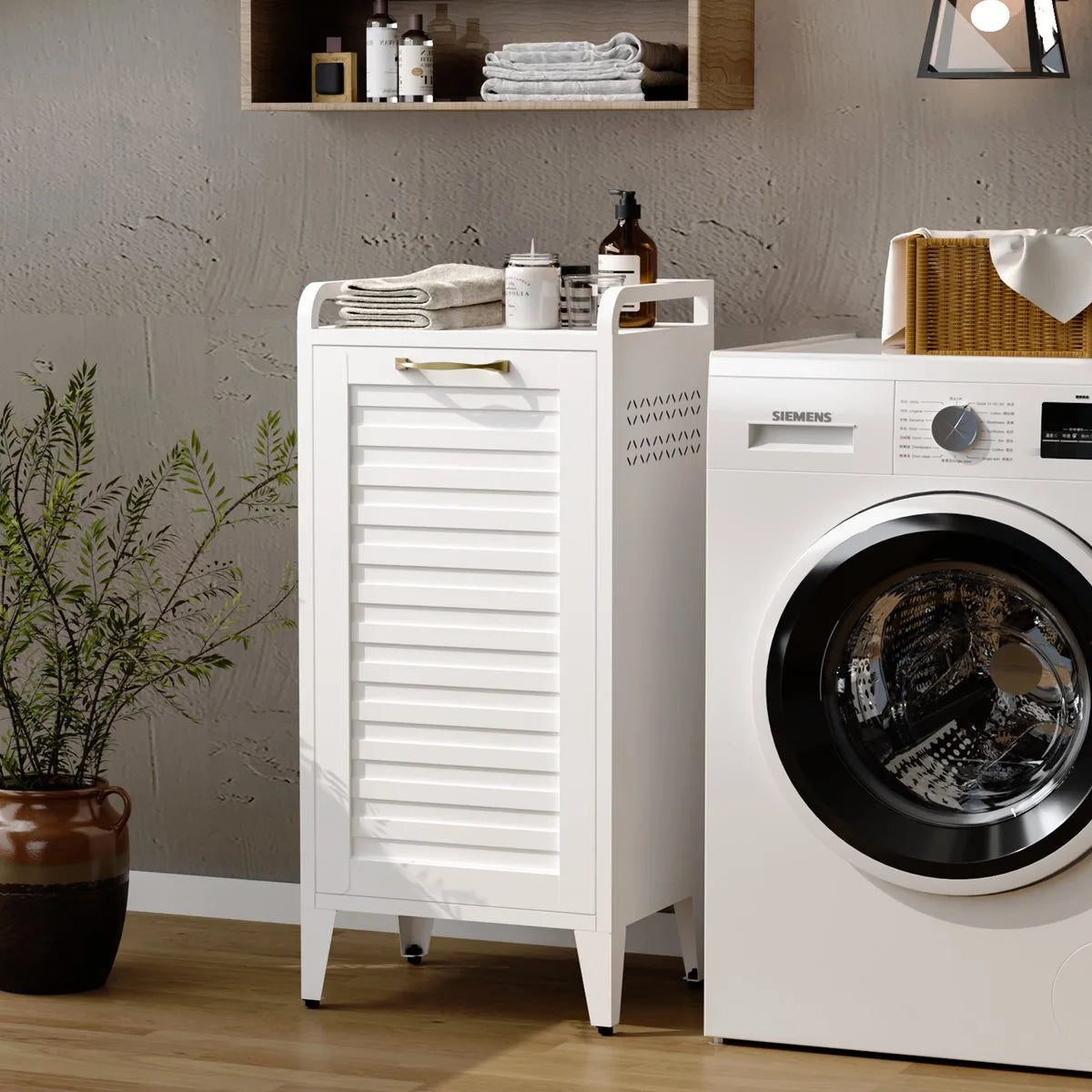 Furnstar Wasmand - Wasverzamelaar met Afneembare Waszak - Wasbox - Metalen Frame van Hoogwaardig Staal - 42 x 35 x 93 cm - Wit